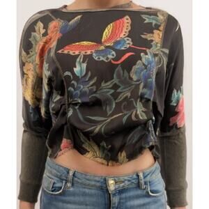 Anthropologie Tiny Brand Butterfly Long Sleeve Crop Top sz XS